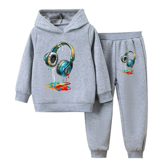 Tao Tao Toddler Girls Clothes Butterfly Floral Print Hoodie Letter Graphic Sweatpants Fall Winter Outfits Set Cute Spring New Style Pullover Two-piece Set Gray 140