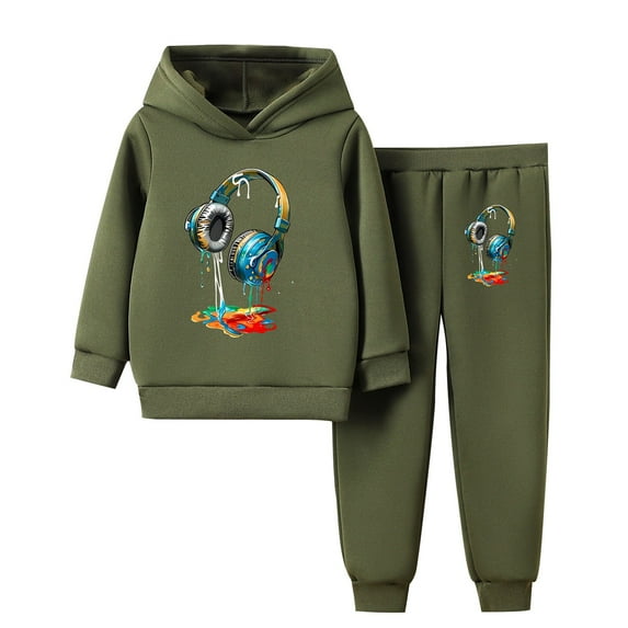 Tao Tao Toddler Girls Clothes Butterfly Floral Print Hoodie Letter Graphic Sweatpants Fall Winter Outfits Set Cute Spring New Style Pullover Two-piece Set Green 110