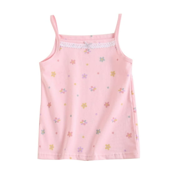 Tao Tao Toddler Girls Cotton Camisole Undershirts Cute Flower Printed Tank Top Camis For Kids Summer Sleeveless Vest Pink 9 Years