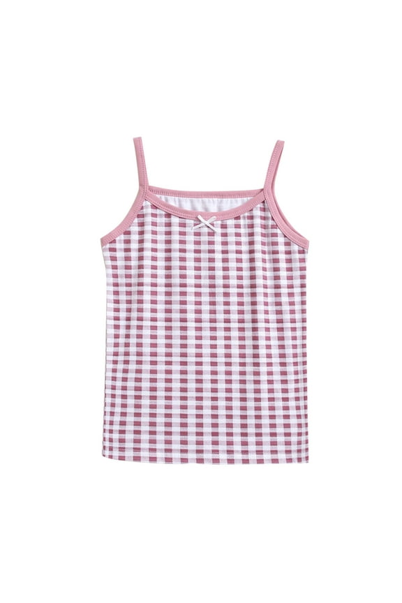 Toddler Girls Cotton Camisole Undershirts Cute Plaid Printed Suspender Tank Top Camis For Kids Summer Sleeveless Base Vest Pink 3 Years
