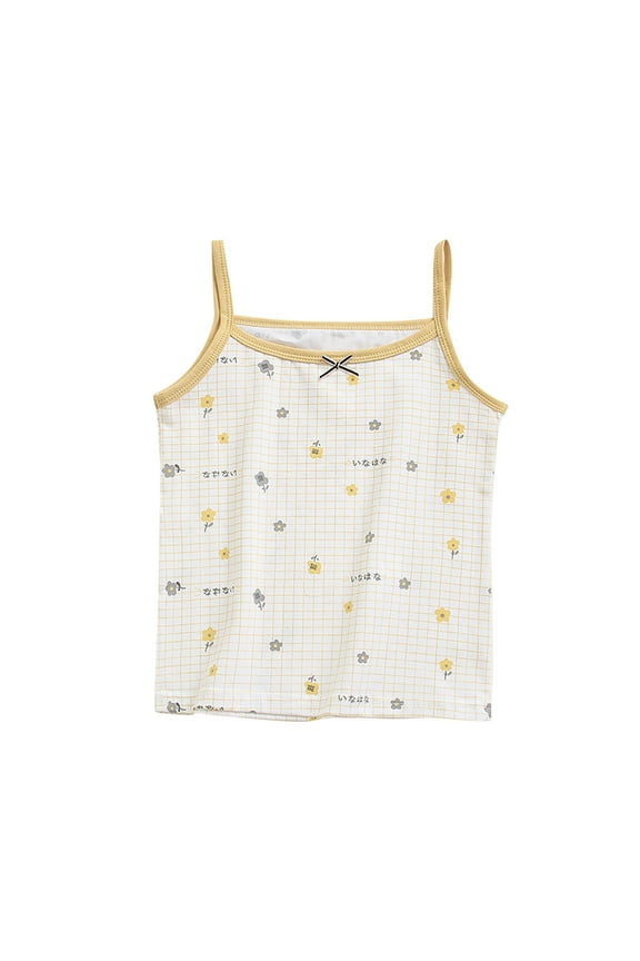 Toddler Girls Cotton Camisole Undershirts Cute Plaid Printed Suspender Tank Top Camis For Kids Summer Sleeveless Base Vest White 4 Years