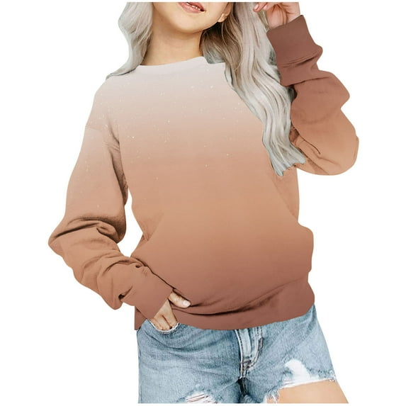 Tao Tao Toddler Kids Boys Girls Crewneck Sweatshirt Long Sleeve Gradient Tops Cute Pullover Loose Fit Casual Outfit Athletic Spring Fall Brown 5 Years