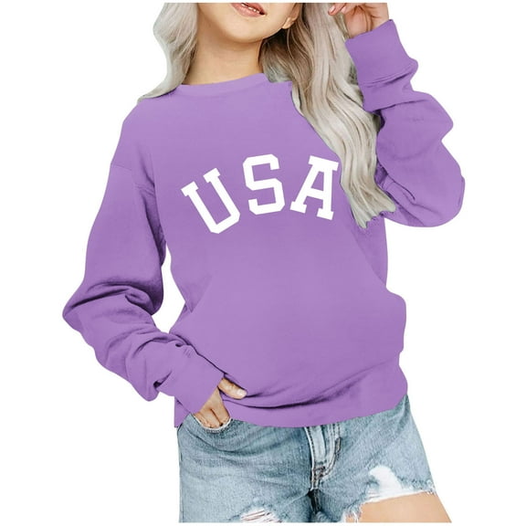 Tao Tao Toddler Kids Boys Girls Loose Graphic Letter Print Sweatshirts Crewneck Fleece Pullover Tops Fall Winter Fashion Clothes Purple 2 Years