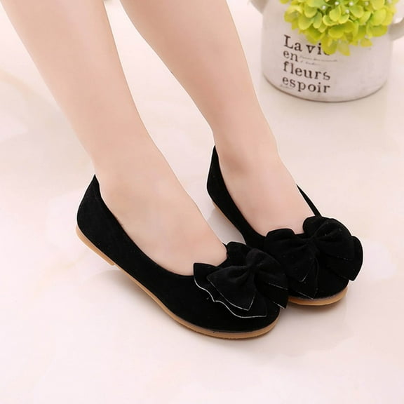 Tao Tao Toddler Shoes Baby Girls Faux Suede Bow Round Toe Ballet Flats Slip On Shoes (Little Kid/Big Kid) Black 4-5 Years