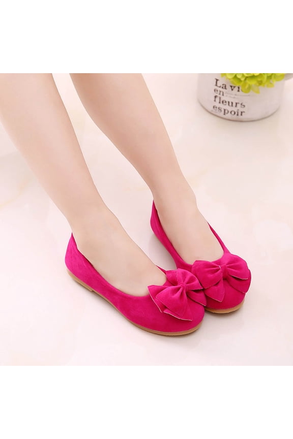 Toddler Shoes Baby Girls Faux Suede Bow Round Toe Ballet Flats Slip On Shoes (Little Kid/Big Kid) Hot Pink 5-6 Years