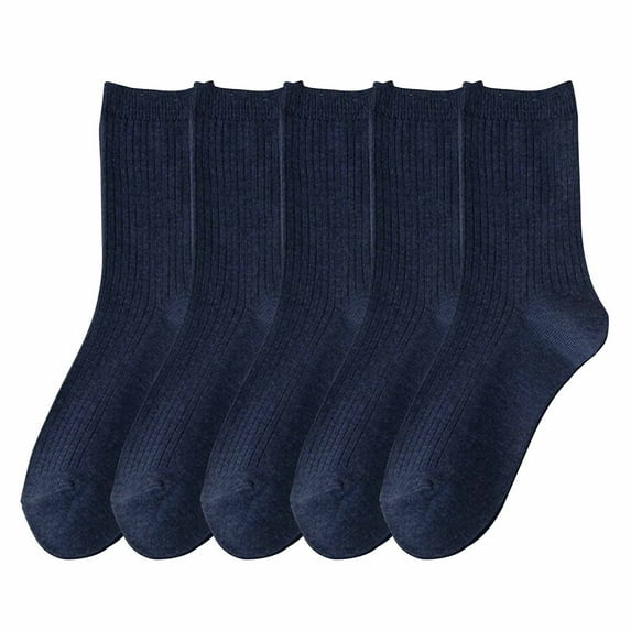 Tao Tao Unisex Cotton Socks,Soft Solid Color Bootie Socks Women Above Ankle Crew Socks (5-Pairs ) Navy Free Size