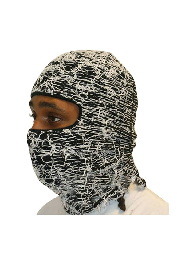 Unisex Distressed Balaclava Ski Mask Full Face Knitted Balaclava Windproof Cool Ski Mask For Cold Weather White Free Size