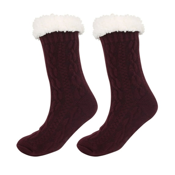 Tao Tao Unisex Slipper Fuzzy Socks Winter Cozy Fluffy Cabin Warm Fleece Soft Comfy Thick Non Slip Home Socks Burgundy Free Size