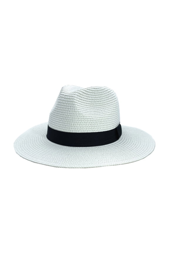 Unisex Straw Panama Hat Travel Fedora Beach Sun Hat Summer Wide Brim Straw Roll up Hat UPF 50+ White One Size