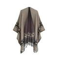 thumbnail image 1 of Tao Tao Unisex Tassel Open Front Poncho Cape Reversible Winter Warm Shawl Wrap Printed Poncho Cardigan For Women Men Khaki Free Size, 1 of 3