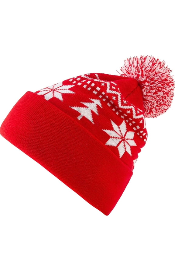 Unisex Winter Christmas Beanie Hats Warm Knit Thick Fleece Lined Skull Cap Thermal Tactical Caps Military Army Watch Cap With Pom Red Free Size