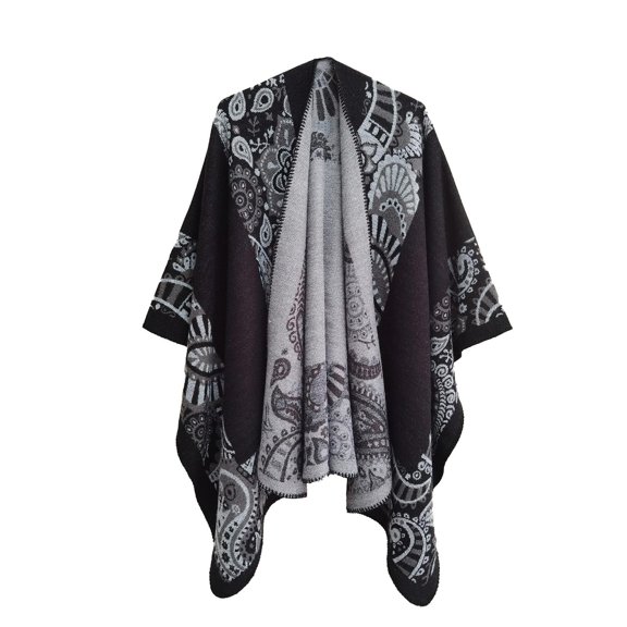 Tao Tao Unisex Women's Shawls Wraps Winter Open Front Poncho Cape Oversized Cardigan Sweater Black Free Size