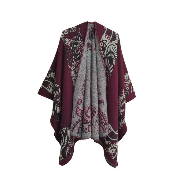 Tao Tao Unisex Women's Shawls Wraps Winter Open Front Poncho Cape Oversized Cardigan Sweater Burgundy Free Size