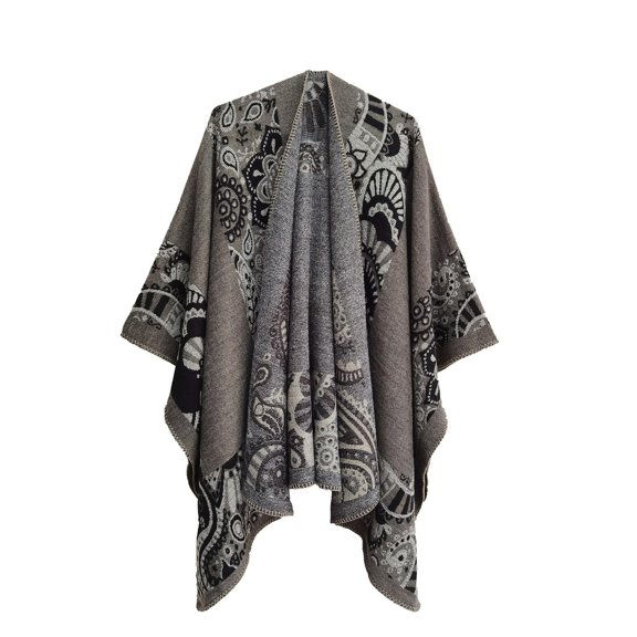 Tao Tao Unisex Women's Shawls Wraps Winter Open Front Poncho Cape Oversized Cardigan Sweater Gray Free Size