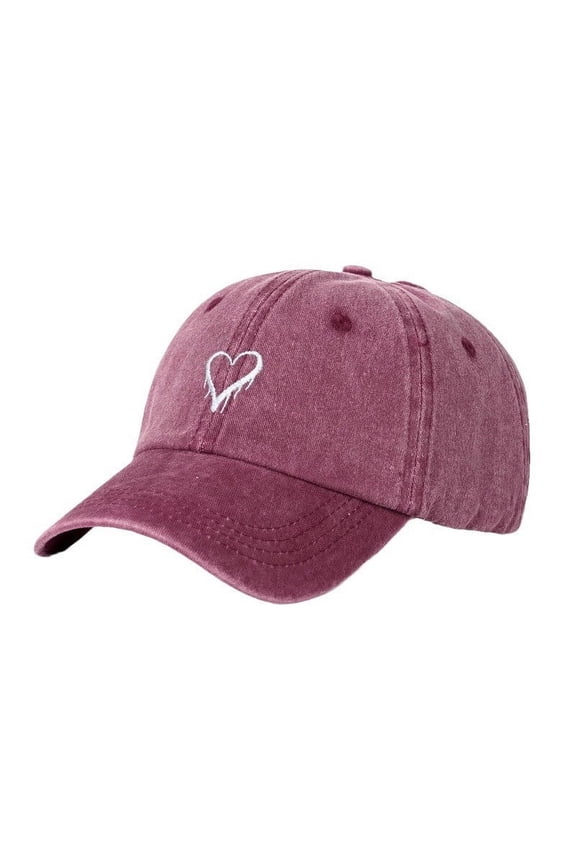 Valentine's Day Baseball Cap For Women Men Trendy Love Heart Embroidered Hat Unisex Adjustable Distressed Twill Soft Cotton Ladies Hat Washed Hat Burgundy Free Size