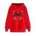 thumbnail image 1 of Tao Tao Valentine's Day Hoodies For Women Loose Fit Bow Printed Sweatshirt Casual Drawstring Pullover Sweatshirts With Pocket Long Sleeved Top Red M, 1 of 4