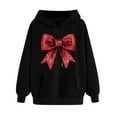 thumbnail image 1 of Tao Tao Valentine's Day Hoodies For Women Loose Fit Bow Printed Sweatshirt Casual Drawstring Pullover Sweatshirts With Pocket Long Sleeved Top Black XL, 1 of 4