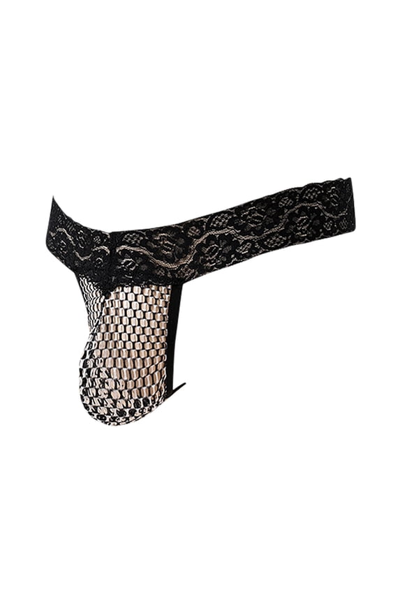 Valentine's Day Mens Stretch Bulge Pouch Thong Bikini Briefs Underwear Underpants Transparent Mesh Pants Sweet Night Dark Gray M