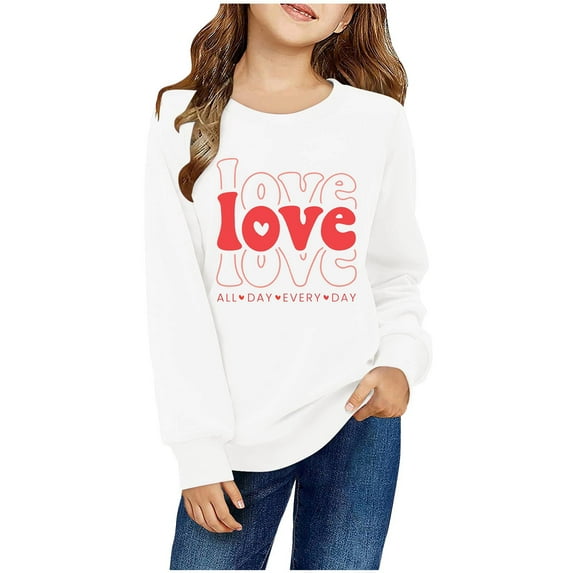 Tao Tao Valentine's Day Sweatshirt For Children Boys Girls Cute Graphic Prints Round Neck Long Sleeve Shirt Casual Pullover Tops White 3 Years