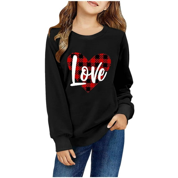 Tao Tao Valentine's Day Sweatshirt For Kids Boys Girls Graphic Prints Crew Neck Long Sleeve Shirt Casual Pullover Tops Black 4 Years