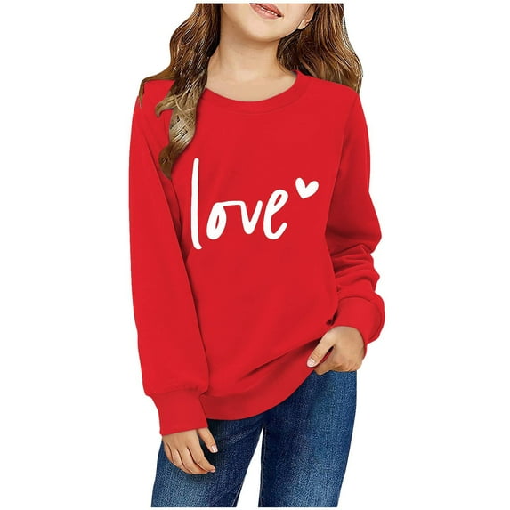 Tao Tao Valentine's Day Sweatshirt For Kids Boys Girls Letter Graphic Prints Crew Neck Long Sleeve Shirt Casual Pullover Tops Red 4 Years