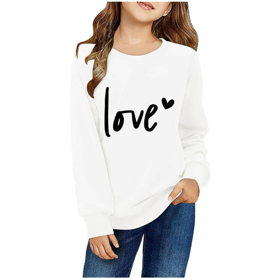 Tao Tao Valentine's Day Sweatshirt For Kids Boys Girls Letter Graphic Prints Crew Neck Long Sleeve Shirt Casual Pullover Tops White 3 Years