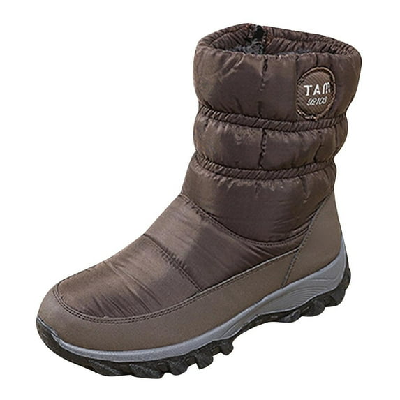 Tao Tao Winter Boots for Women - Warm Mid Calf Booties Waterproof Comfortable Slip On Outdoor Drawstring Fur Lined Lining Winter Shoes Brown 37