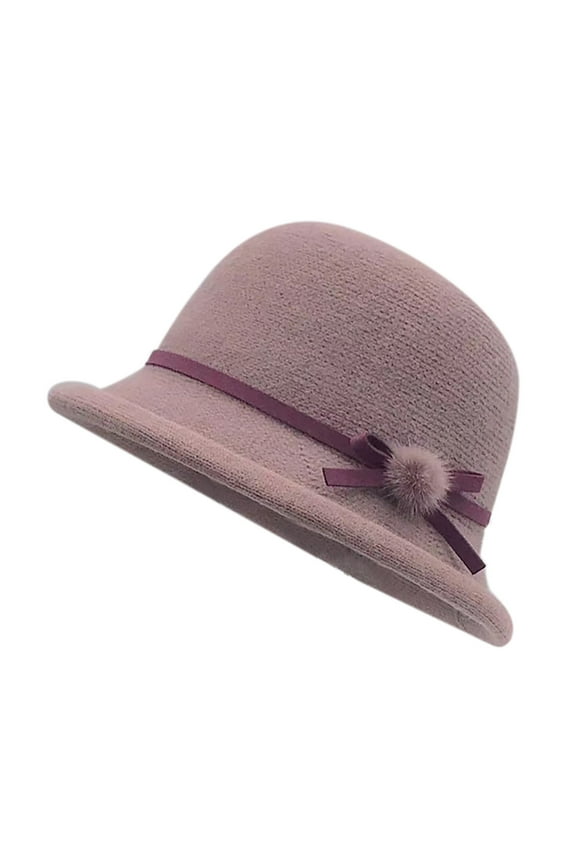 Winter Fall Wool Knit Fashionable Cloche Hat 1920 Vintage Felt Beanie Cap Church Bucket Dress for Women Ladies Seniors Purple Free Size