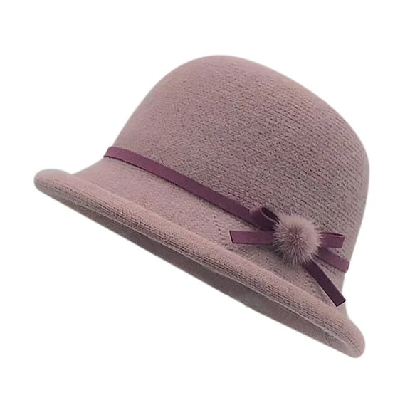 Tao Tao Winter Fall Wool Knit Fashionable Cloche Hat 1920 Vintage Felt Beanie Cap Church Bucket Dress for Women Ladies Seniors Purple Free Size