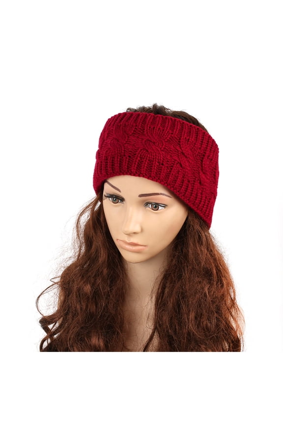 Winter Fuzzy Fleece Lined Thick Knitted Diagonal Stripes Criss-Cross Pattern Headband Headwrap Red Free Size