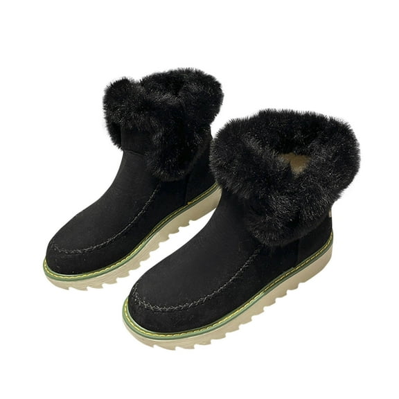 Tao Tao Winter Snow Boots for Women Warm Suede Faux Fur Lining Shorty Boots Classic Comfortable Platform Slip On Ankle Boots for Outdoor Indoor Black 36