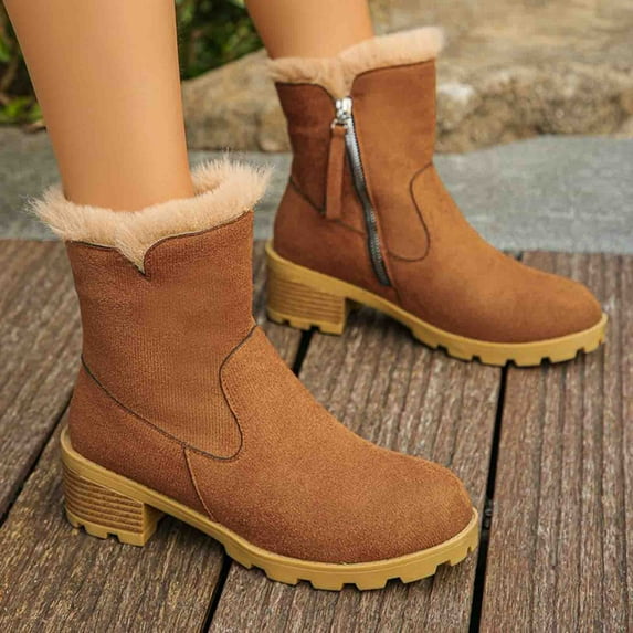 Tao Tao Winter Womens Boots Platform Fur Lined Plush Warm Snow Boots Outdoor Side Zipper Anti Slip Trendy Womens Boots Brown 37