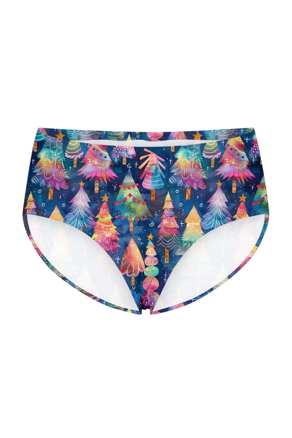 Women Christmas Prints High Cut Bikini Short Panties Plus Size Underwear Cotton Briefs Soft Breathable High Waist Brief Multicolor 5XL