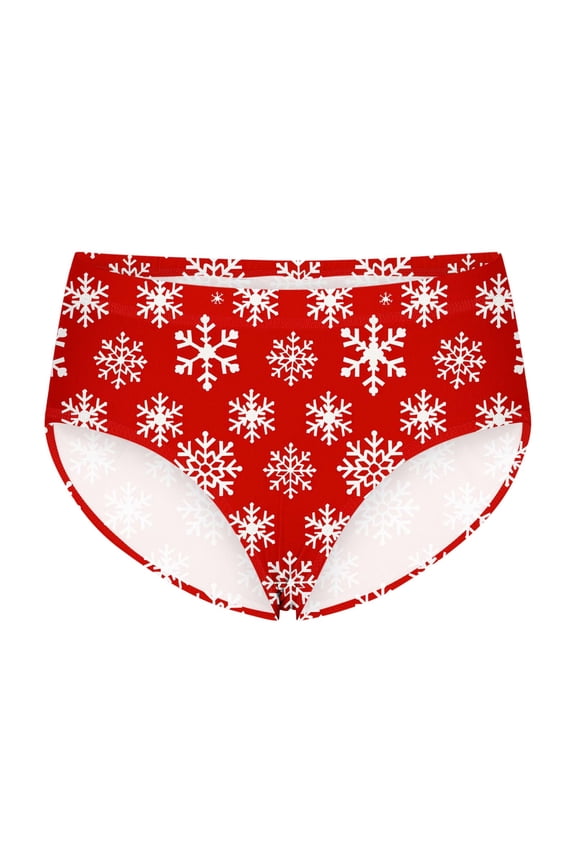 Women Christmas Prints High Cut Bikini Short Panties Plus Size Underwear Cotton Briefs Soft Breathable High Waist Brief Multicolor L