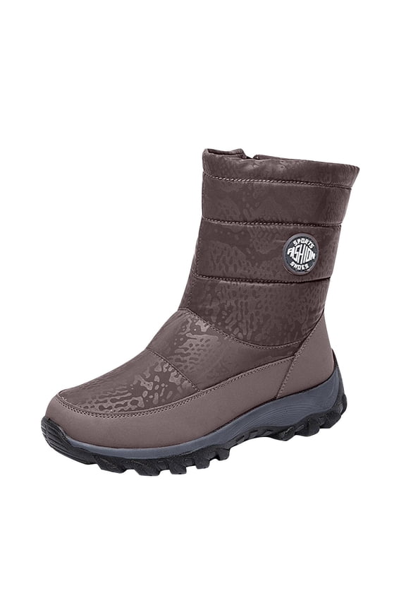 Women Classic Snow Boots Comfortable Round Toe Winter Booties Waterproof Side Zipper Hiking Boots Brown 36