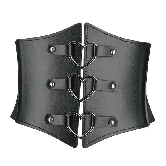 Tao Tao Women Corset Belt Metal O-Ring Heart-Ring Wide Elastic Waspie Waist Belt For Daily Versatile Wide Waistband Accessories Black A Free Size