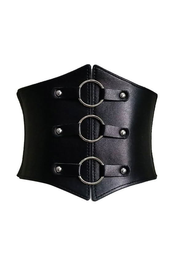 Women Corset Belt Metal O-Ring Heart-Ring Wide Elastic Waspie Waist Belt For Daily Versatile Wide Waistband Accessories Black B Free Size
