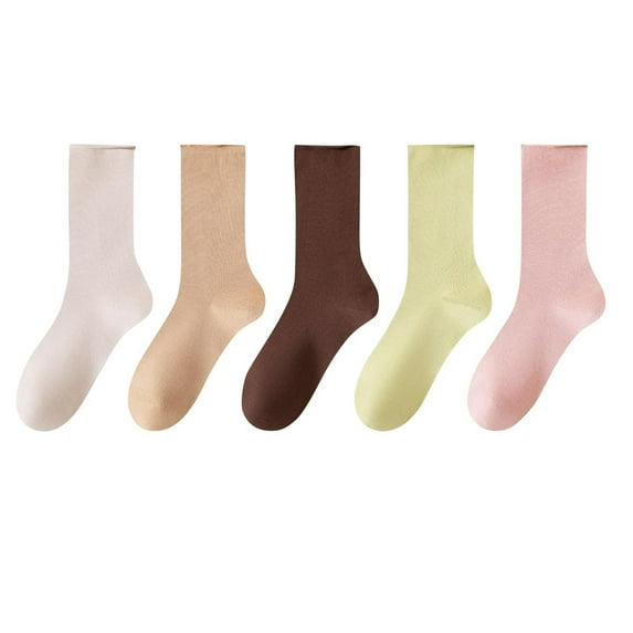Tao Tao Women Cotton Socks Calf Crew Socks Neutral Color Casual Socks Soft Breathable 5 Pairs Green Free Size