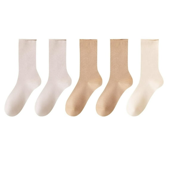 Tao Tao Women Crew Socks Cotton Dress Socks Ankle Neutral Casual Daily Wear Girls Lady Solid Color Quarter Socks 5 Pairs Khaki Free Size