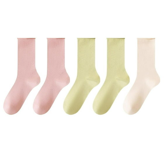 Tao Tao Women Crew Socks Cotton Dress Socks Ankle Neutral Casual Daily Wear Girls Lady Solid Color Quarter Socks 5 Pairs Pink Free Size