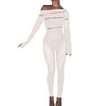 thumbnail image 1 of Tao Tao Women Fashion mesh rhinestone jumpsuit long sleeve see-through jumpsuit high stretch Body stockings club outfit White Free Size, 1 of 3