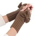 thumbnail image 1 of Tao Tao Women Fingerless Gloves Arm Warmers Short Bow Gloves Autumn Winter Cute Wrist Knitted Wool Warm Fingerless Gloves Winter Gloves Khaki Free Size, 1 of 1