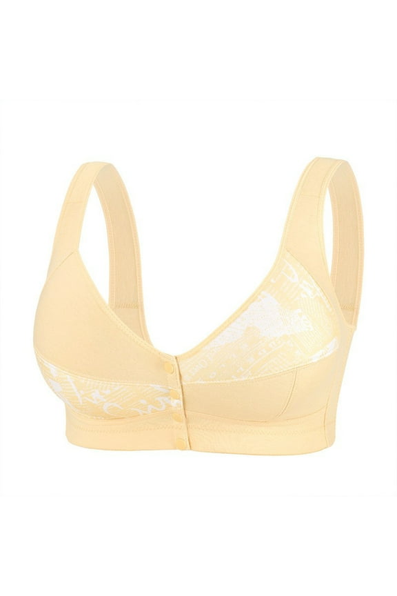 Women Front Closure Snap Bras No Underwire Full Support Comfort Push Up Bras Wireless Daily Bras Plus Size Underwear No Steel Close Bra Sports Bra Beige 38E