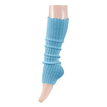 Tao Tao Women Knit Leg Warmers 80s Eighty's Ribbed Solid Color Leg Warmers for Party Sports Light Blue 80CM