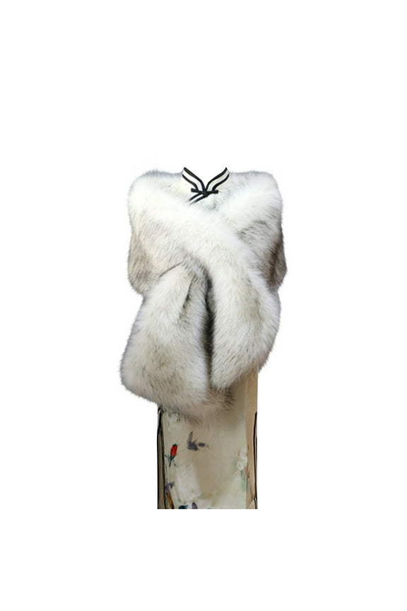 Women Oversized Faux Fur Shawls Long Bolero Fluffy Warm Shoulder Cover Up Shrug Stole Scarf With Slit Clear Free Size