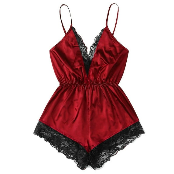 Tao Tao Women Plus Size Lace Babydoll Underwear Side Slit Strappy Chemise Sleepwear Red XL