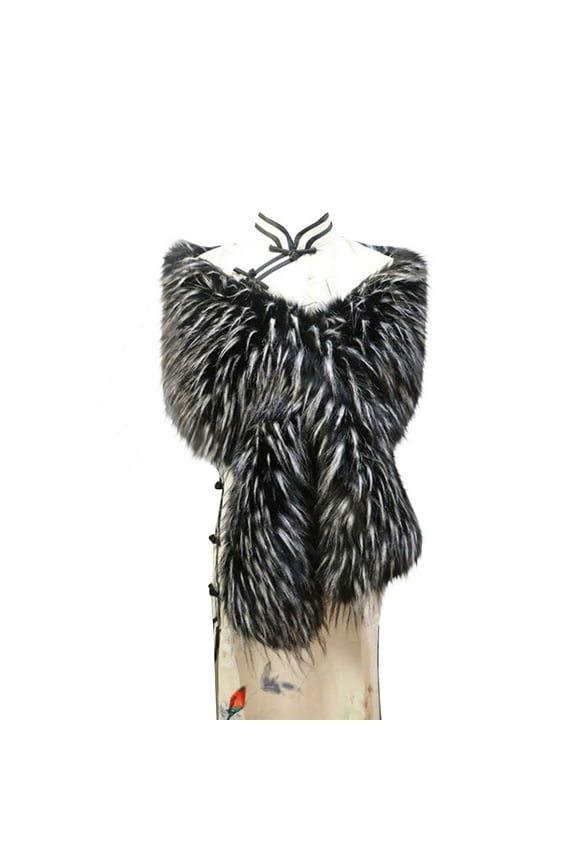 Women Plush Shawl Long Faux Fur Shawl Bridal Stole Cover Up Winter Soft Scarf Fluffy Warm Shoulder Cover Up Shrug For Stage Performance Scarves Black Free Size