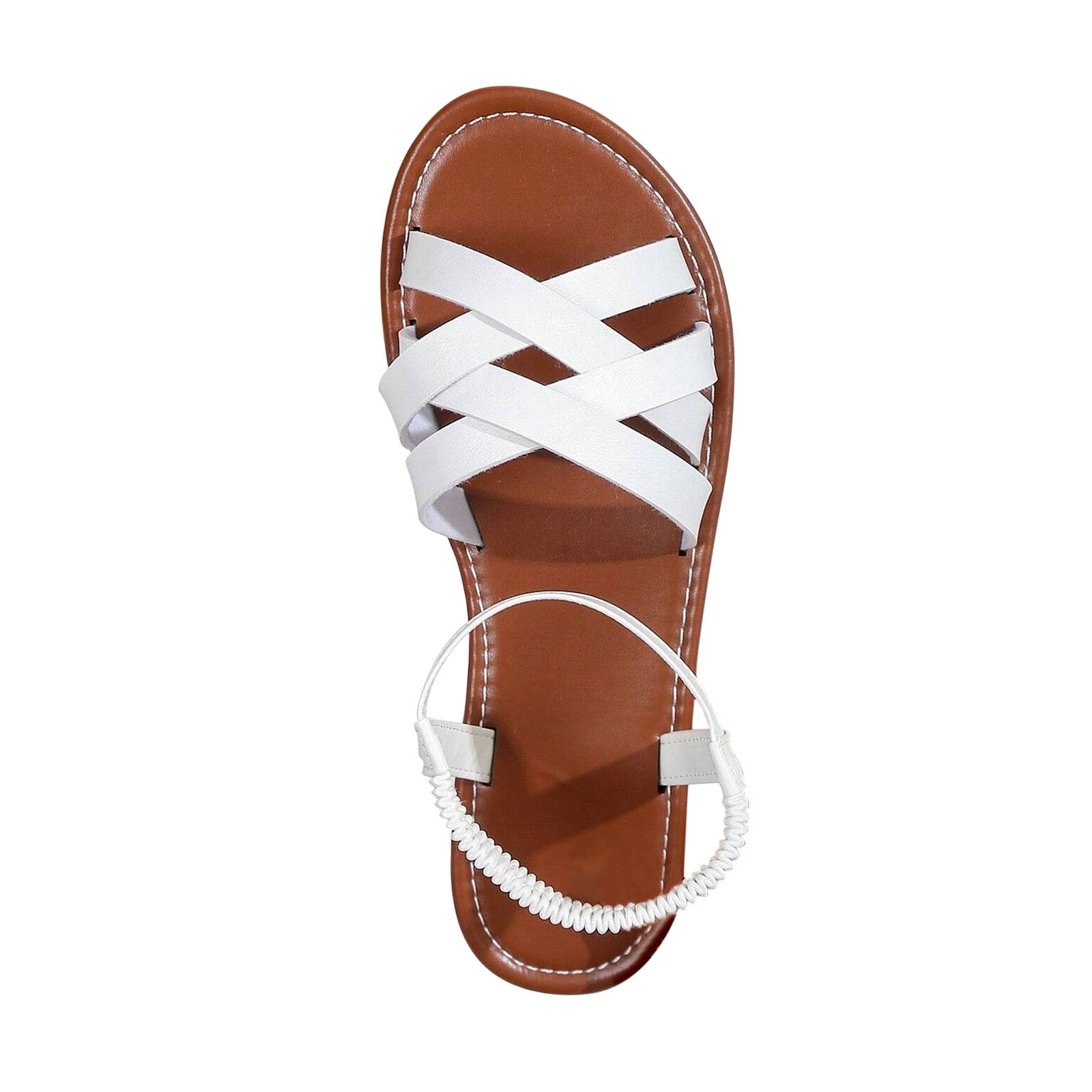 Women Sandals Open Toe Flat Sandals Strappy Summer Shoes Roman Shoes Beach Shoes Women's Shoes Ankle Strap Sandals White 41