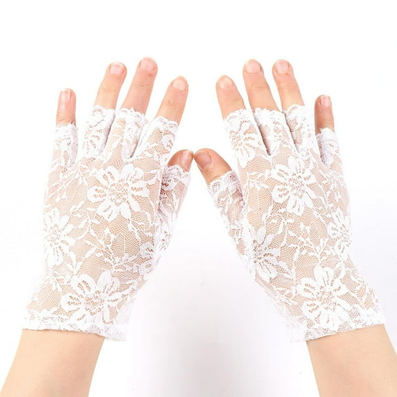 Tao Tao Women Short Lace Gloves Sunblock Fingerless Bridal Wrist Gloves Opera Evening Wedding Tea Party Prom Dress Up 1920s White Free Size