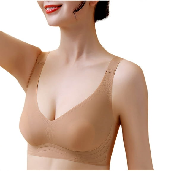 Tao Tao Women Sleep Bras,Skin-Soft Push Up Shaping Ultra-Thin Wire-Free Bra,with Jelly Strip Support,4Row Hook Closure Beautiful Back Khaki XL